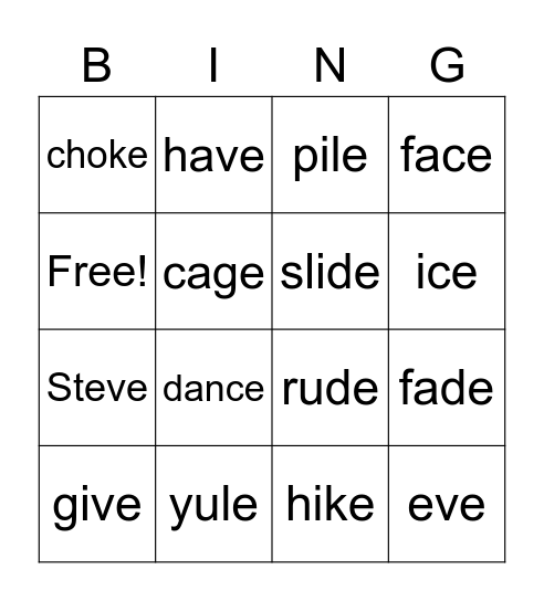 V_E WORDS Bingo Card