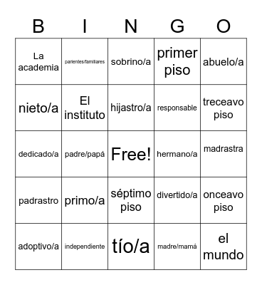 family members Bingo Card