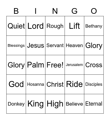 Palm Sunday Worship Bingo (listen for words in worship and mark them)  No prizes - just for fun Bingo Card