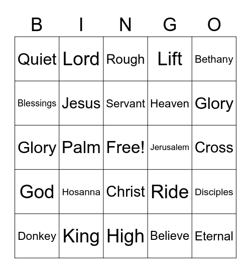 Palm Sunday Worship Bingo (listen for words in worship and mark them)  No prizes - just for fun Bingo Card