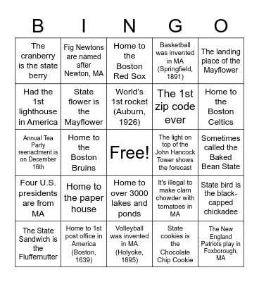 MA Fun Fact Bingo (Mrs. McL A Block) Bingo Card