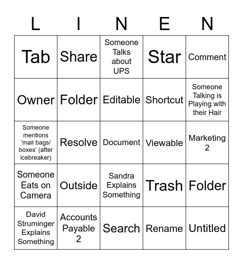 Google Docs Bingo Card