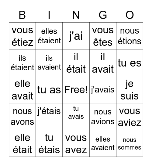 Être et Avoir 1 Bingo Card