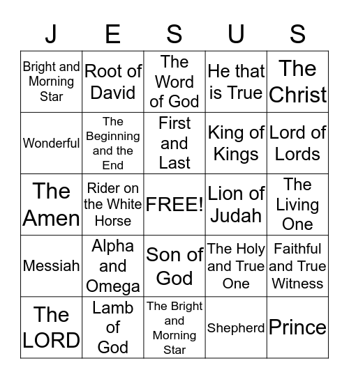 Names of Jesus in Revelation  Bingo Card