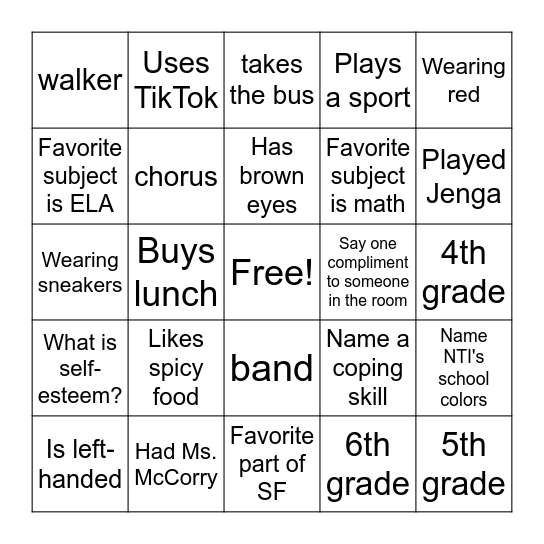 Special Friends Bingo Card