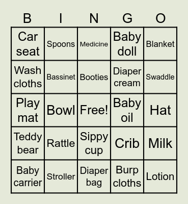 Baby shower bingo Card