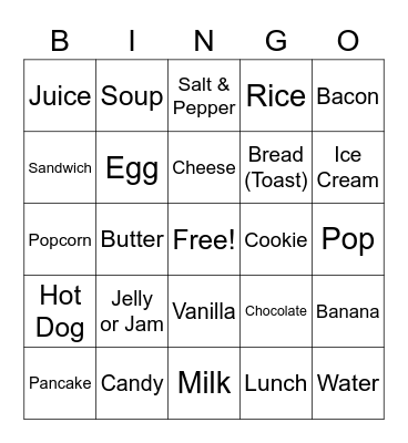 Food & Eating Bingo Card