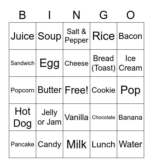 Food & Eating Bingo Card