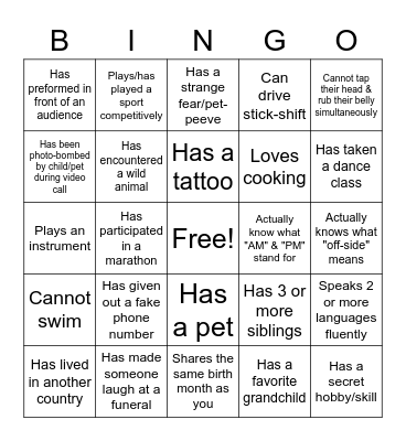 Find Someone Who... Bingo Card