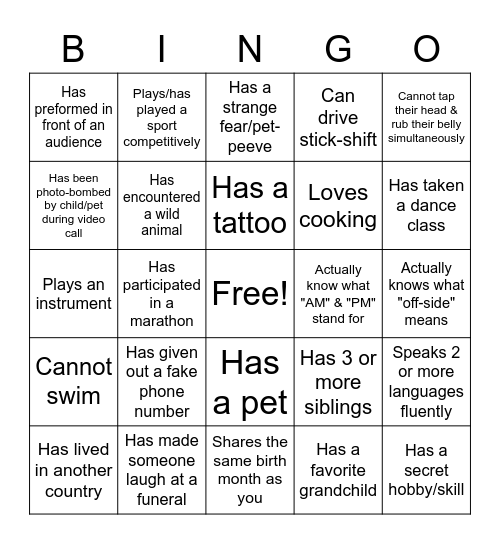 Find Someone Who... Bingo Card