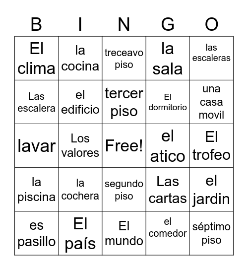 La Casa Bingo Card