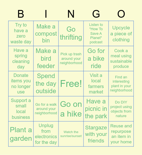 Spring Break Bingo Card