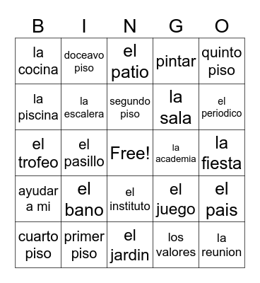 La Casa Bingo Card