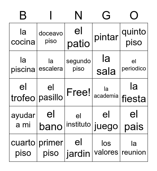 La Casa Bingo Card