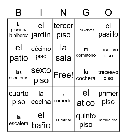 La Casa Bingo Card