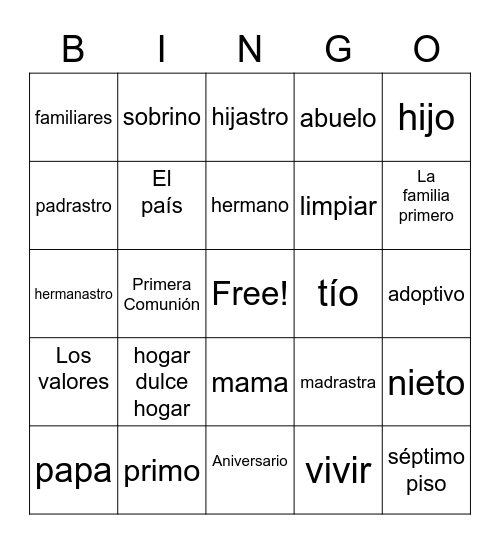 mi familia Bingo Card