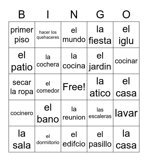 La Casa Bingo Card