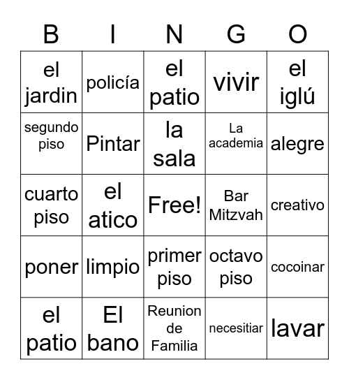 La Casa Bingo Card