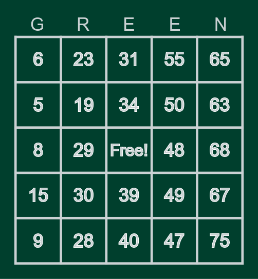 Green Bingo Card