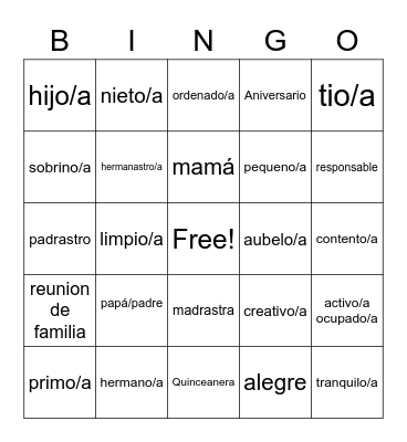 La Famila Bingo Card