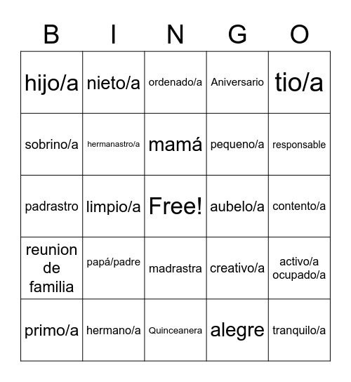 La Famila Bingo Card