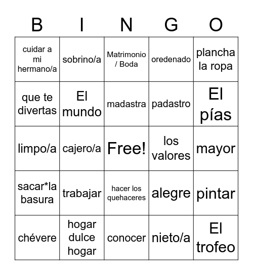 La Familia Bingo Card