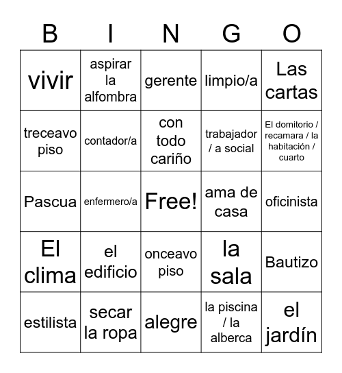 La Casa Bingo Card