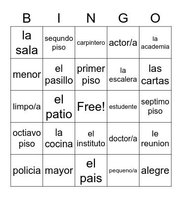 Spanish topics Bingo Card