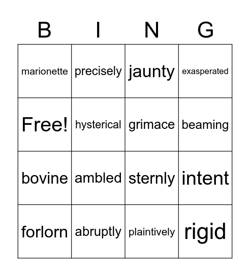 Tuck Everlasting Vocabulary Bingo Card