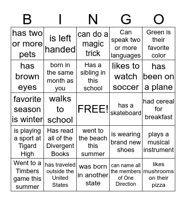 Health 1 Bingo Card