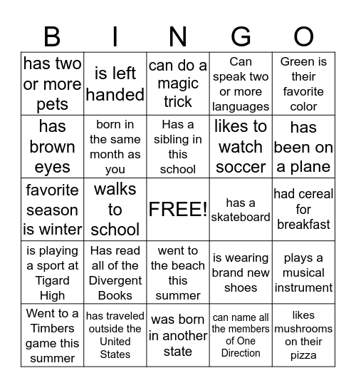 Health 1 Bingo Card