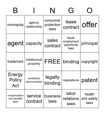 Ch. 8 Legal Issues Bingo Card