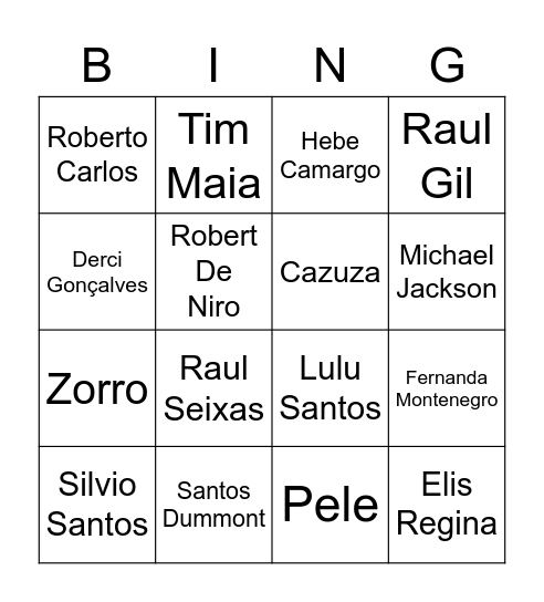 BINGO DE CELEBRIDADES Bingo Card