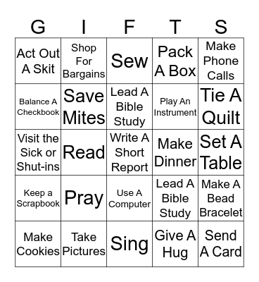 LWML Gifts Bingo :) Bingo Card