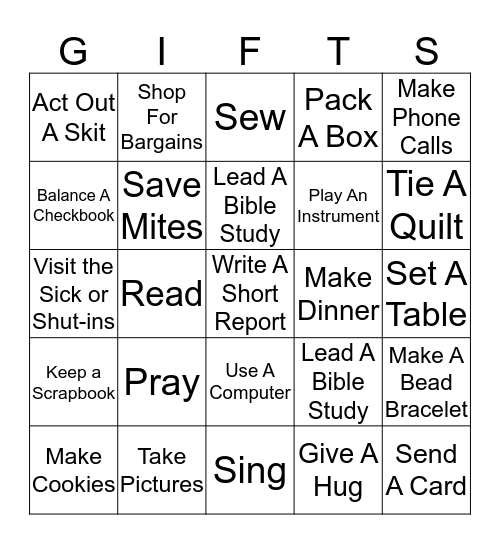 LWML Gifts Bingo :) Bingo Card