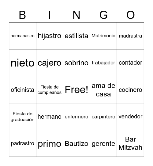 LA FAMILIA Bingo Card