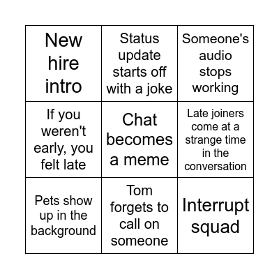 Platform Services Standup Bingo Card