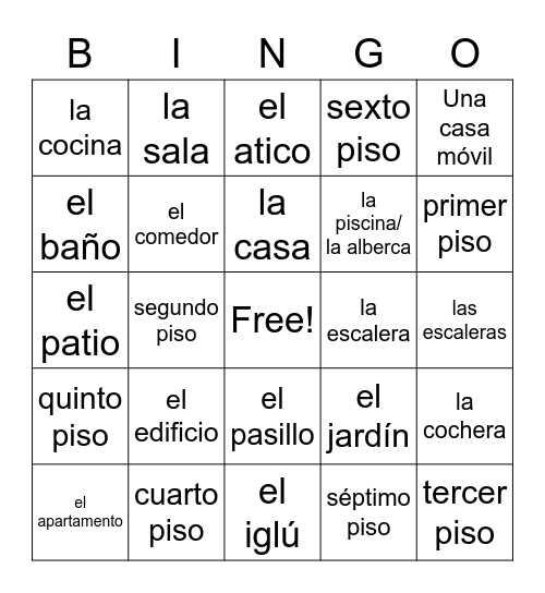 LA CASA Y LA FAMILIA Bingo Card
