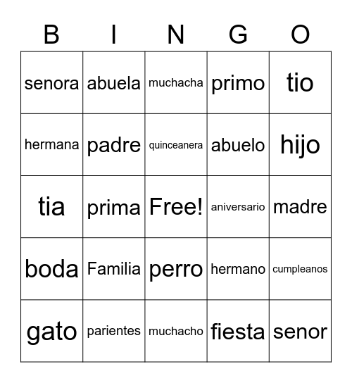 La familia Bingo Card