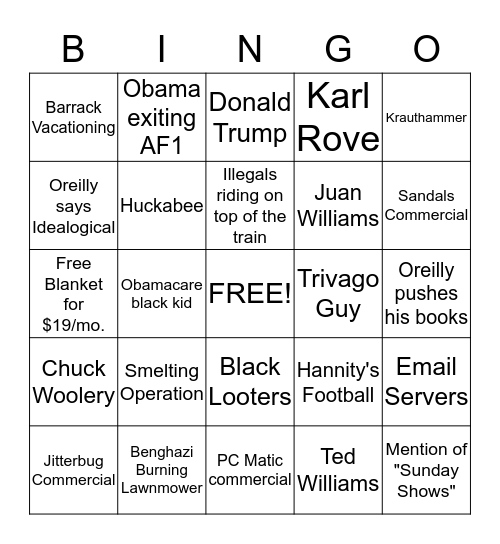 FOX NEWS Bingo Card