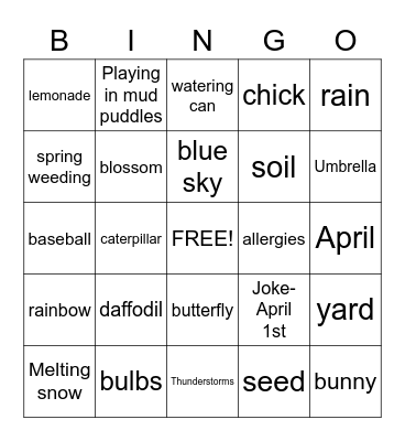 SPRING  Words only Bingo Card