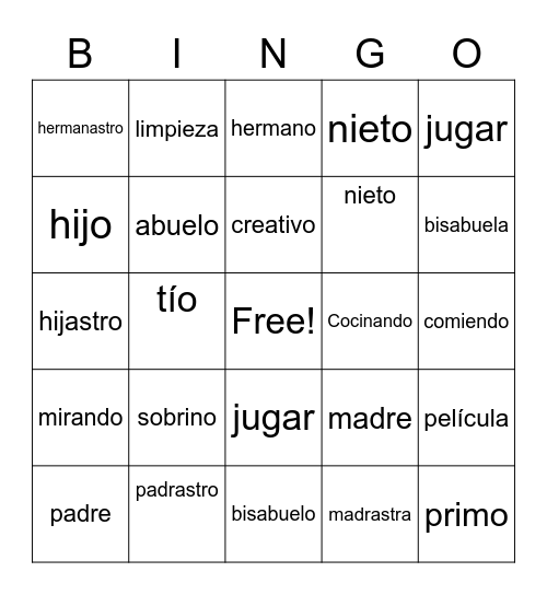 family padre Bingo Card