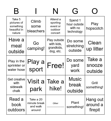 April Outdoors Bingo Card