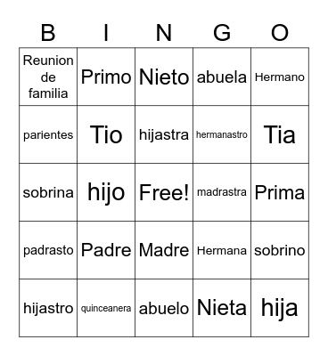 La Familia Bingo Card