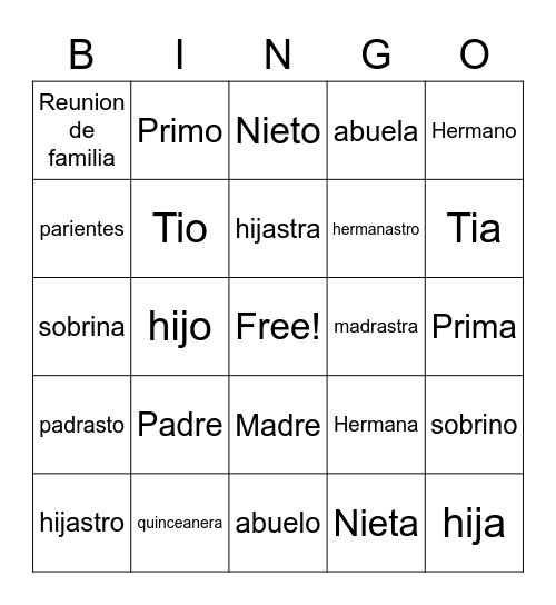 La Familia Bingo Card