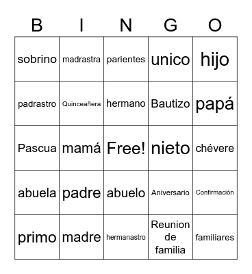 La familia Bingo Card