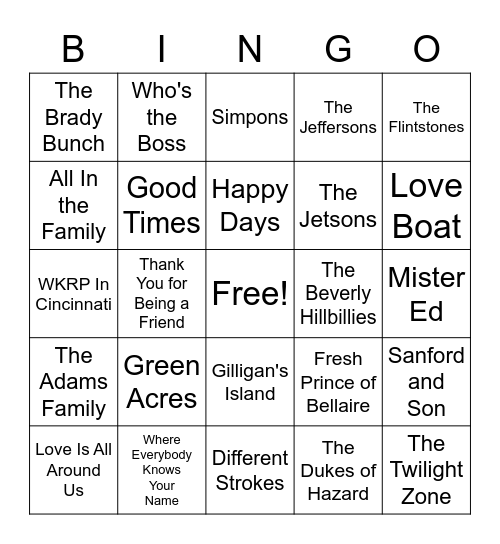 TV Theme Songs Bingo Card