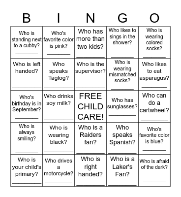 Early Head Start Bingo Card