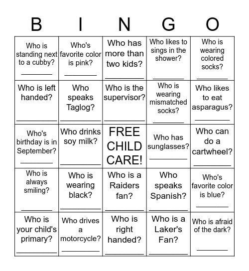 Early Head Start Bingo Card