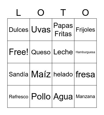 spanish foods Bingo Card